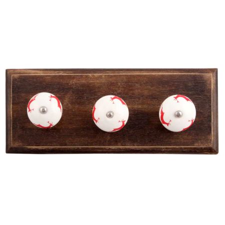 Red Running Rein Deer Pattern Ceramic Wooden Hooks